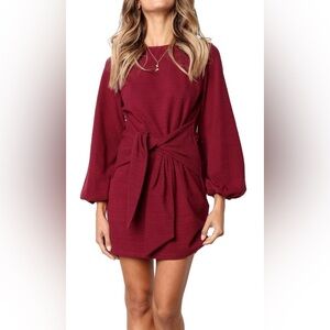 R.Vivimos Women's Wine Red Long Sleeve Tie Front Mini Dress Size X-Large XL